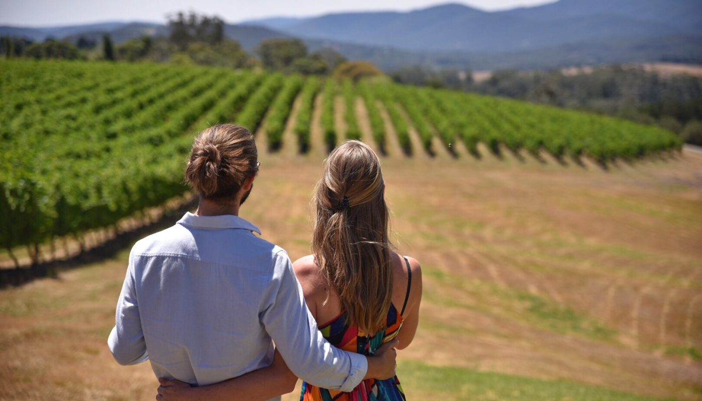 Couple drinking wine at Yarra Valley winery